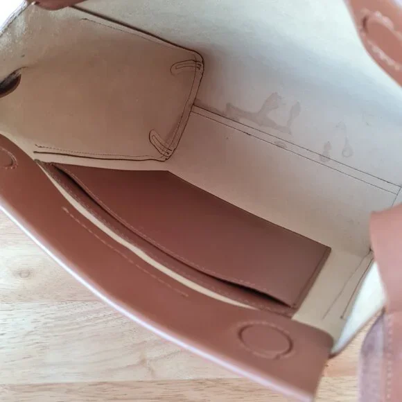 Everlane The Form Bag Cognac Brown Leather Shoulder Handbag Tote Structured - Picture 8 of 10